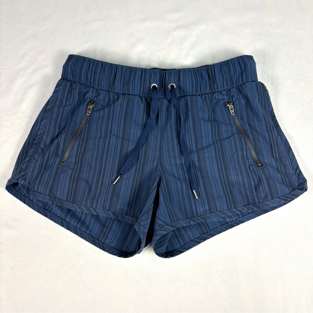 Athleta Women's Blue Striped Knit Athletic Shorts Drawstring Elastic Waist XS
